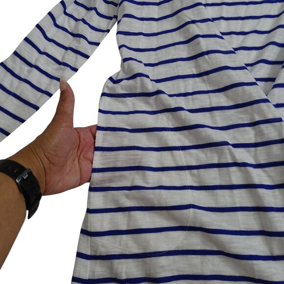 Chicos The Ultimate Tee Open Cardigan Stripe White Blue Women Size 1 M 8 NEW - Picture 2 of 13